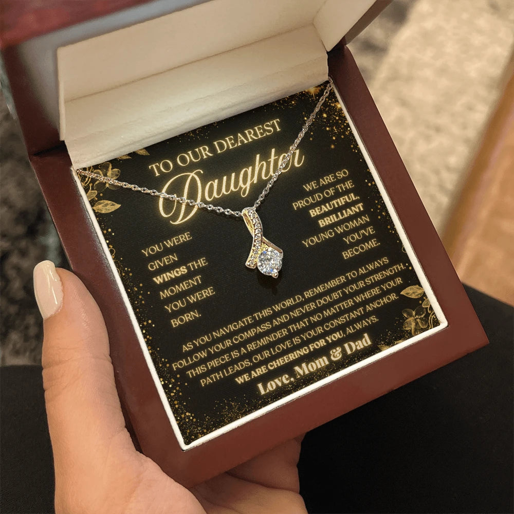 To My Daughter 18K Yellow Gold Alluring Beauty Necklace From Husband Follow Your Compass Message Card Jewelry Luxury Box