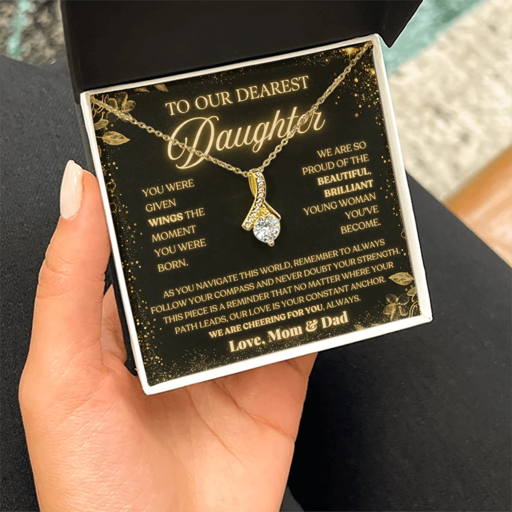 To My Daughter 18K Yellow Gold Alluring Beauty Necklace From Husband Follow Your Compass Message Card Jewelry Standard Box