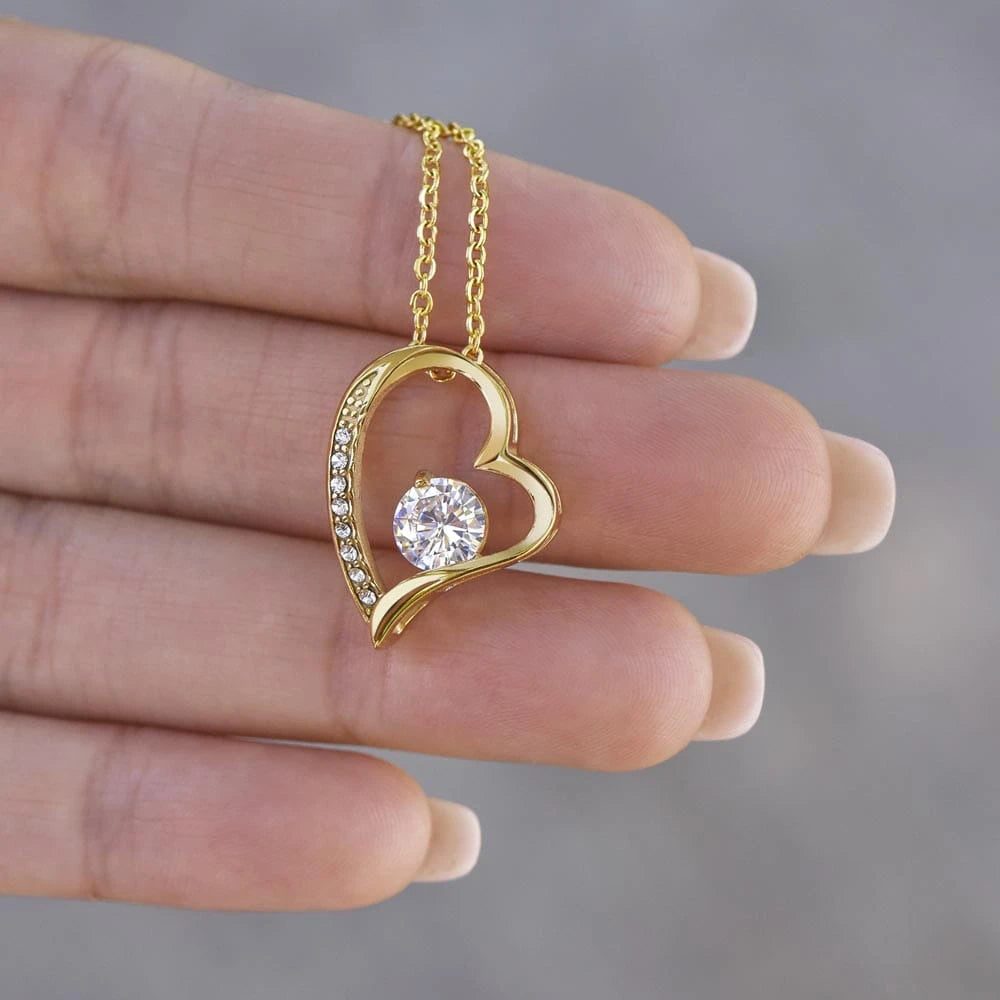 To My Daughter 18K Yellow Gold Forever Love Necklace From Mom Be Proud Display In Hand