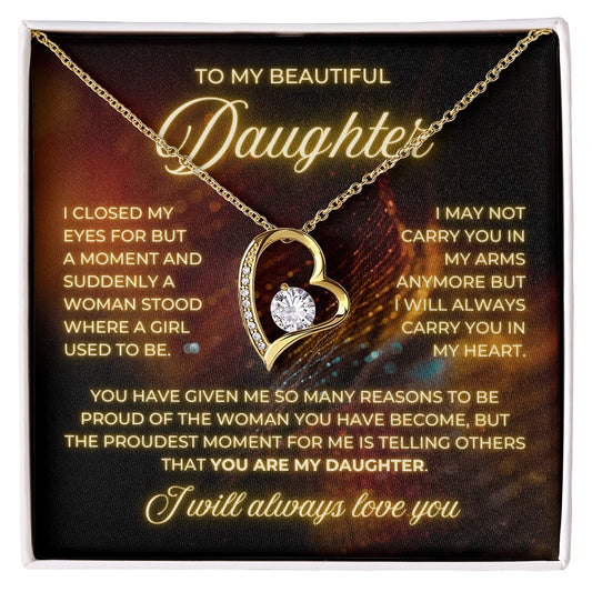 To My Daughter 18K Yellow Gold Forever Love Necklace From Mom Be Proud Message Card Jewelry