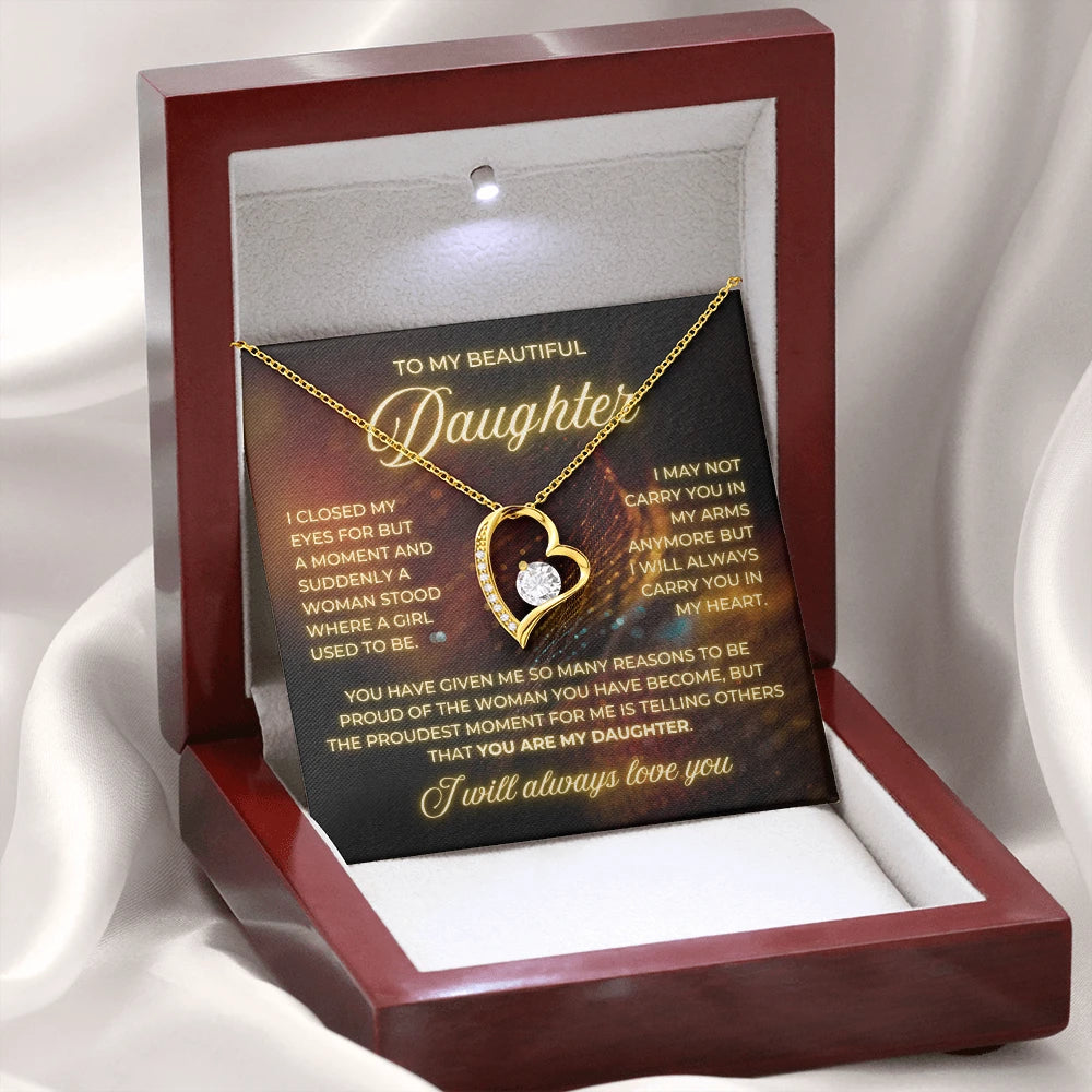 To My Daughter 18K Yellow Gold Forever Love Necklace From Mom Be Proud Message Card Jewelry Luxury Box