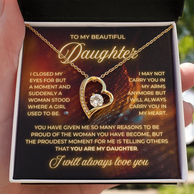 To My Daughter 18K Yellow Gold Forever Love Necklace From Mom Be Proud Message Card Jewelry Standard Box