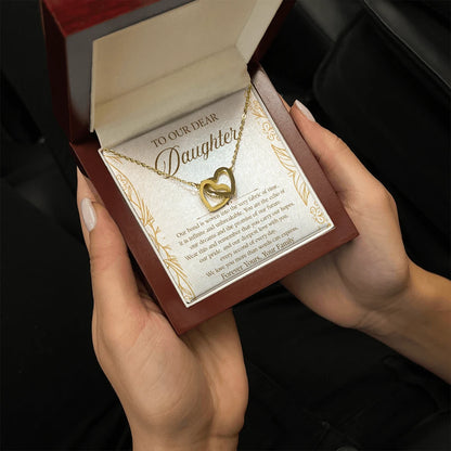 To My Daughter 18K Yellow Gold Interlocking Hearts Necklace From Husband We Love You Message Card Jewelry Luxury Box