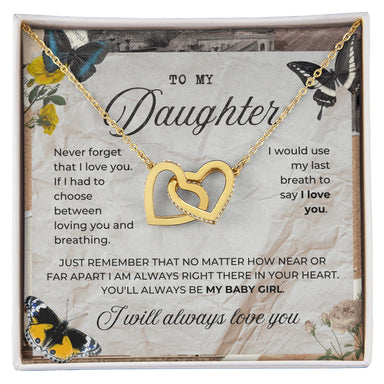 To My Daughter 18K Yellow Gold Interlocking Hearts Necklace From Mom My Baby Girl Message Card Jewelry