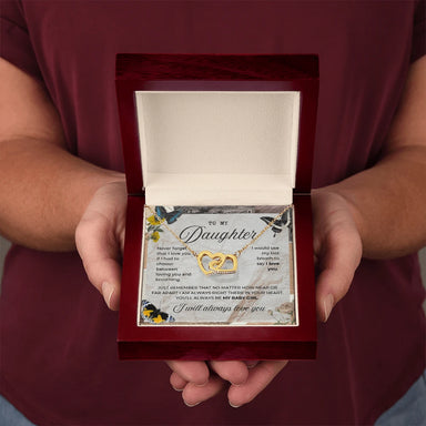 To My Daughter 18K Yellow Gold Interlocking Hearts Necklace From Mom My Baby Girl Message Card Jewelry Luxury Box