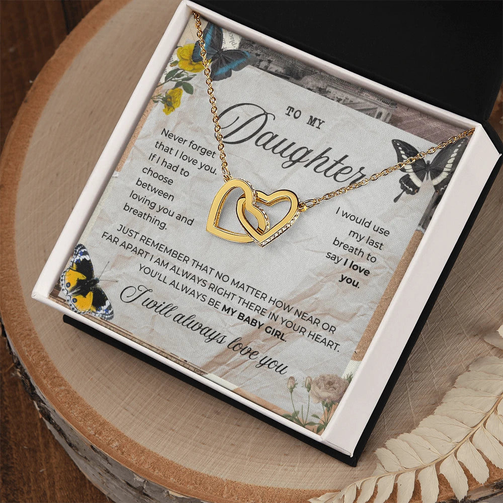 To My Daughter 18K Yellow Gold Interlocking Hearts Necklace From Mom My Baby Girl Message Card Jewelry Standard Box