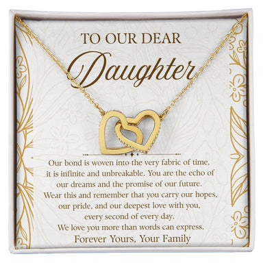 To My Daughter 18K Yellow Gold Interlocking Hearts Necklace From Parent We Love You Message Card Jewelry