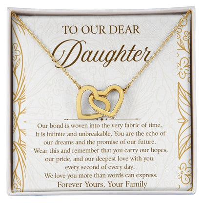 To My Daughter 18K Yellow Gold Interlocking Hearts Necklace From Parent We Love You Message Card Jewelry
