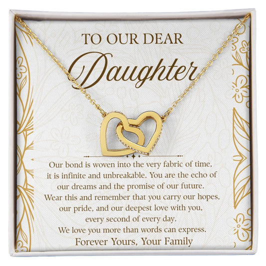 To My Daughter 18K Yellow Gold Interlocking Hearts Necklace From Parent We Love You Message Card Jewelry