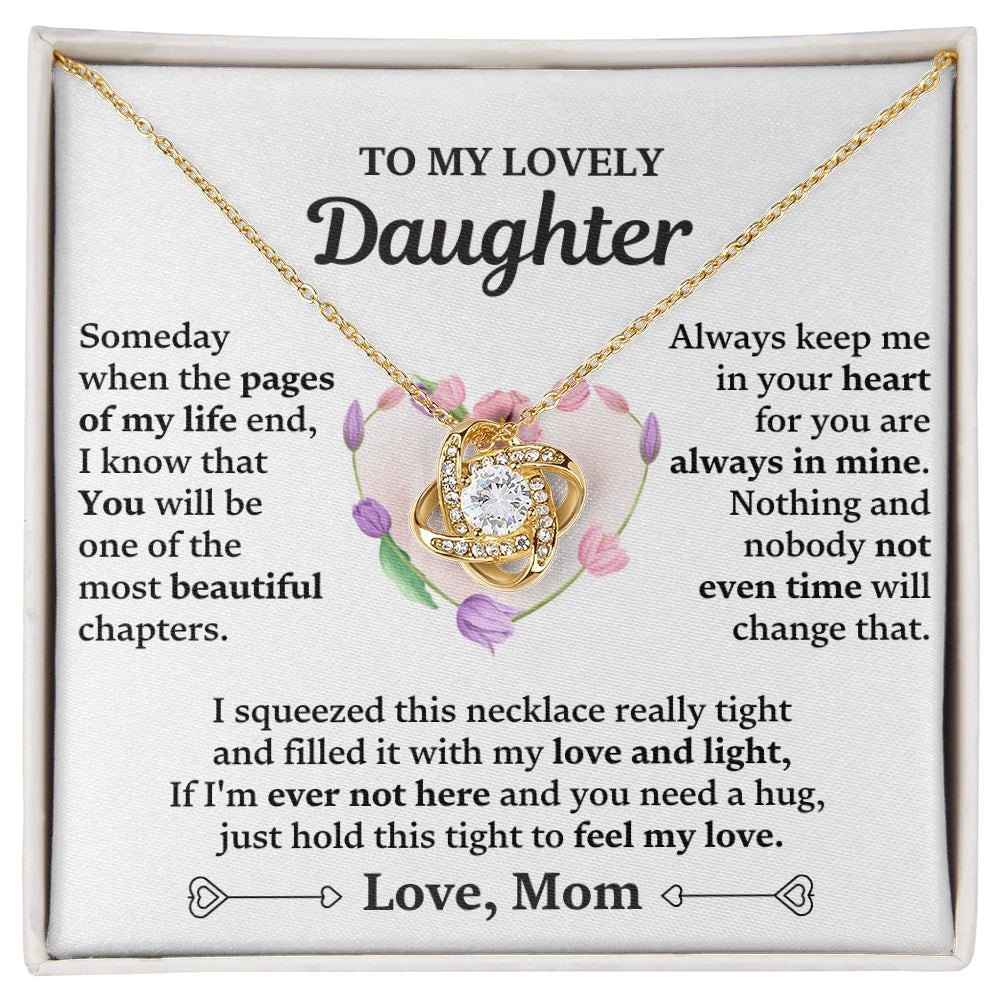 To My Daughter 18K Yellow Gold Love Knot Necklace From Mom Feel My Love Message Card Jewelry