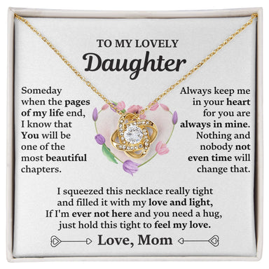 To My Daughter 18K Yellow Gold Love Knot Necklace From Mom Feel My Love Message Card Jewelry