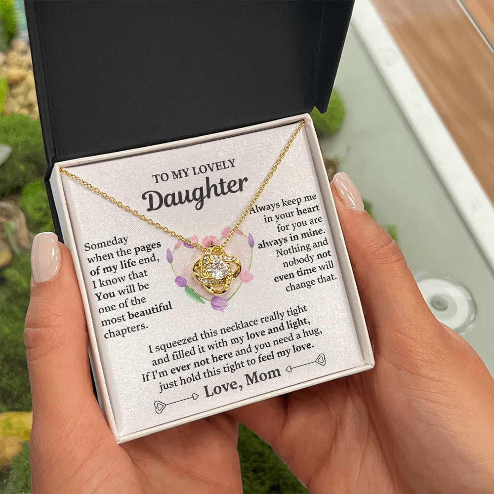 To My Daughter 18K Yellow Gold Love Knot Necklace From Mom Feel My Love Message Card Jewelry Standard Box