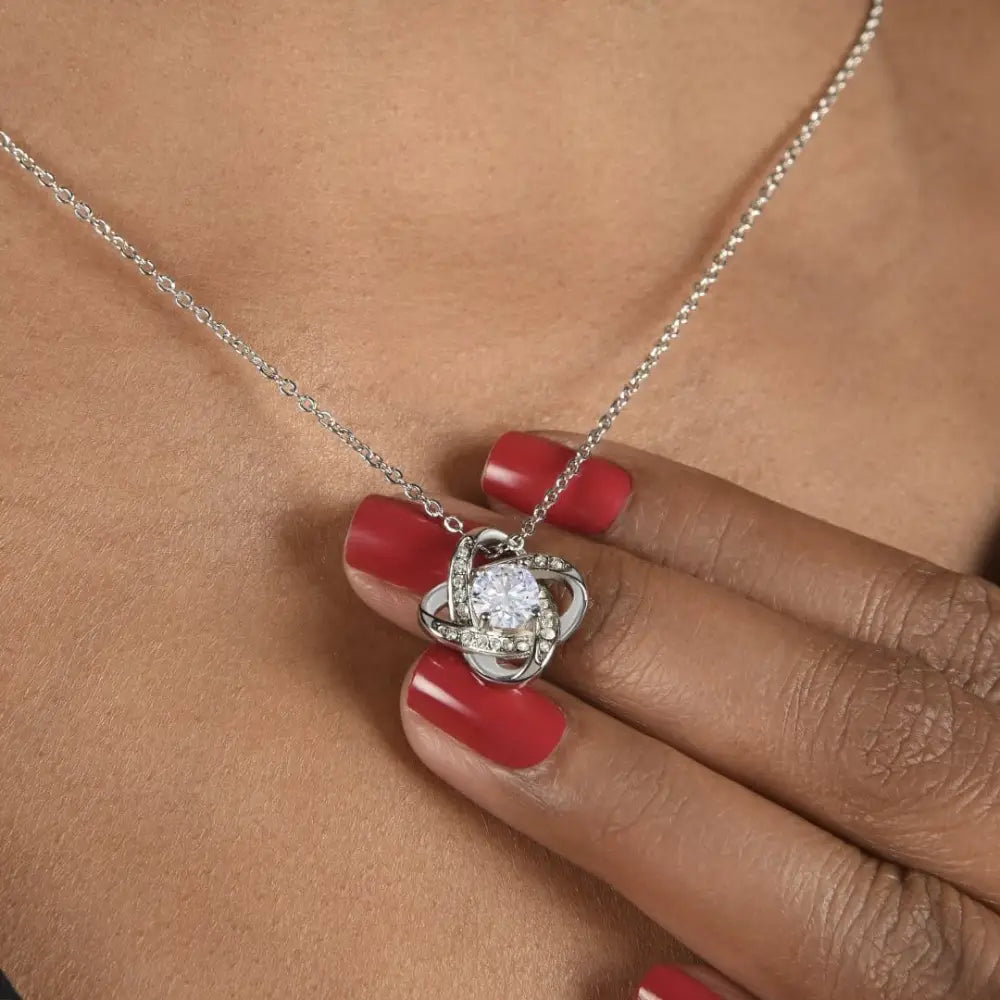 To My Daughter Gift Love Knot Necklace from Dad 14K White Gold Display Neck