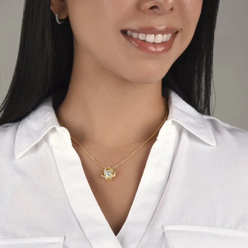 To My Daughter Gift Love Knot Necklace from Dad 18K Yellow Gold Display Neck