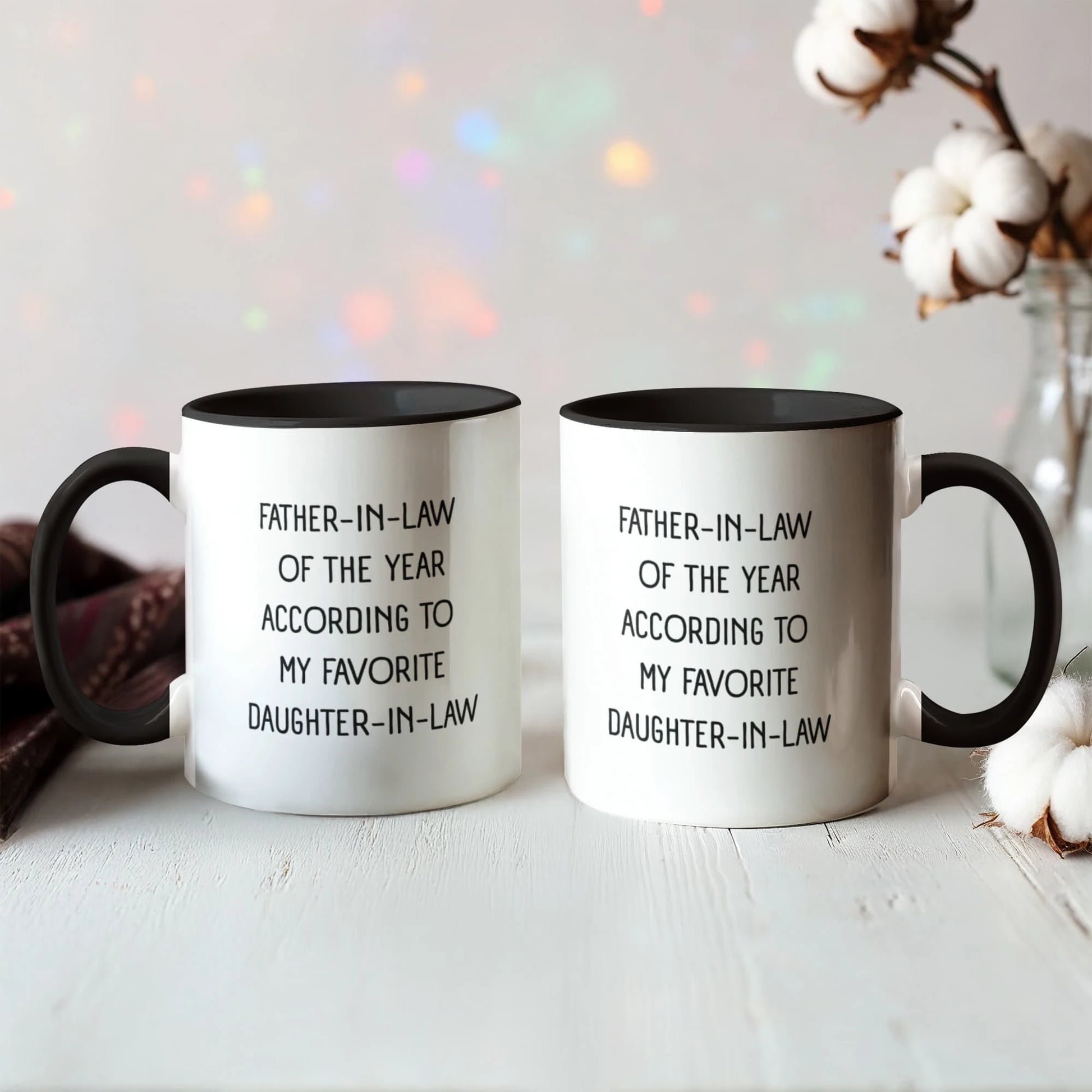 To My Father-in-law 11oz Black Color Coffee Mugs From Daughter-in-law Of The Year Display