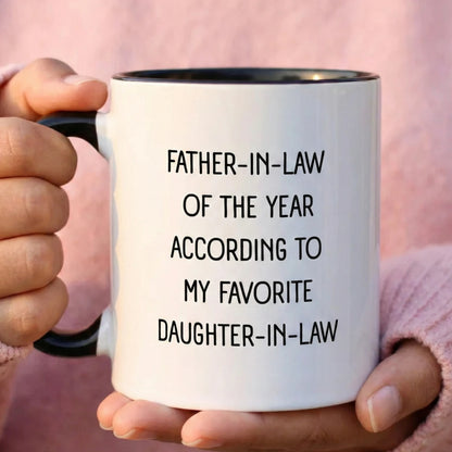 To My Father-in-law 11oz Black Color Coffee Mugs From Daughter-in-law Of The Year Display in Hand