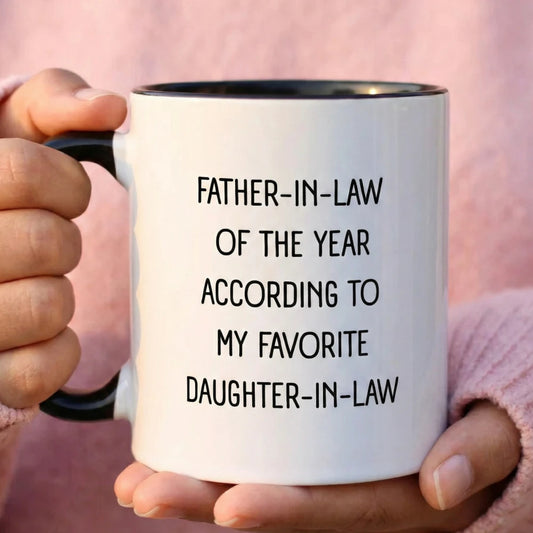 To My Father-in-law 11oz Black Color Coffee Mugs From Daughter-in-law Of The Year Display in Hand