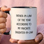 To My Father-in-law 11oz Black Color Coffee Mugs From Daughter-in-law Of The Year Display in Hand