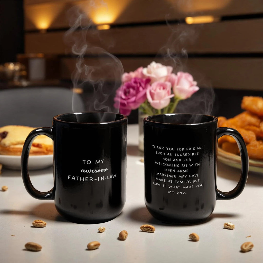 To My Father-in-law 15oz Black Ceramic Coffee Mug From Bride or Daughter-in-law Thank You