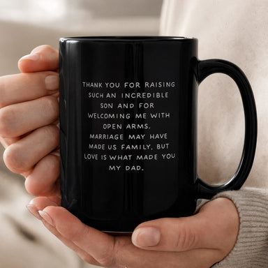 To My Father-in-law 15oz Black Ceramic Mug From Bride or Daughter-in-law Thank You