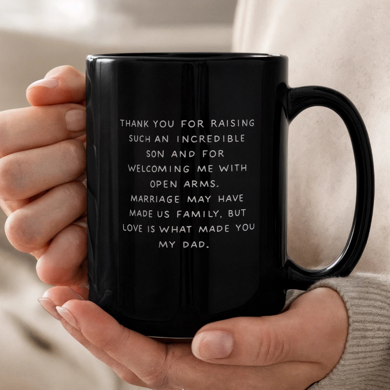 To My Father-in-law 15oz Black Ceramic Mug From Bride or Daughter-in-law Thank You
