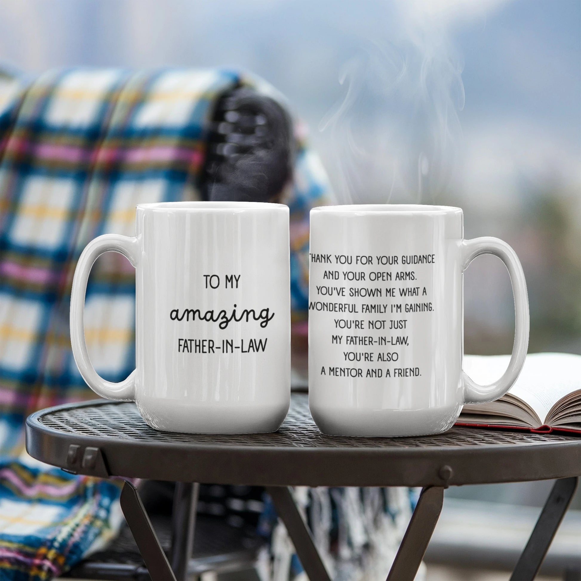 To My Father-in-law 15oz White Ceramic Mug From Daughter-in-law A Friend Display Both Sides