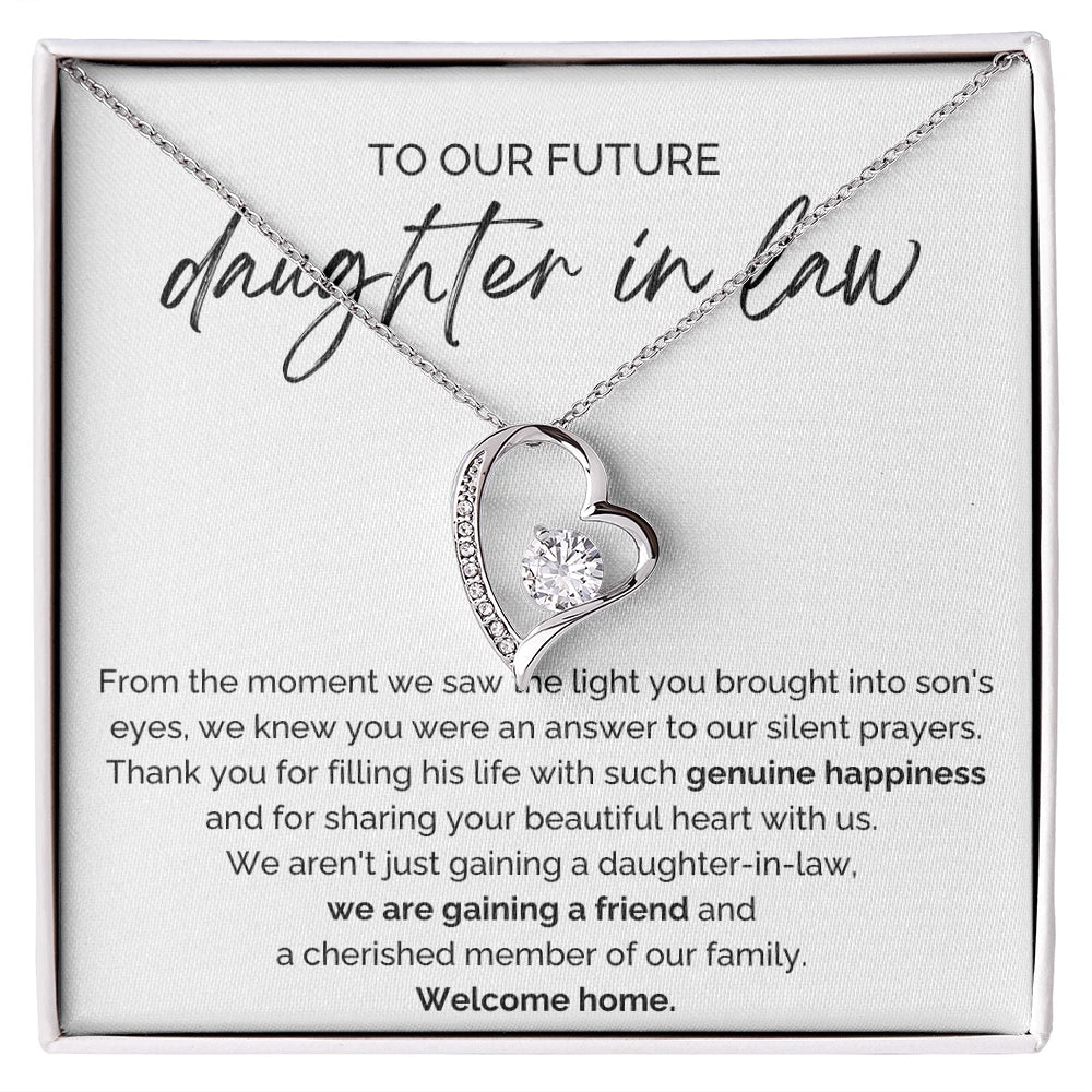 To My Future Daughter-in-law 14K White Gold Forever Love Necklace From Parent-in-law Welcome Home Message Card Jewelry