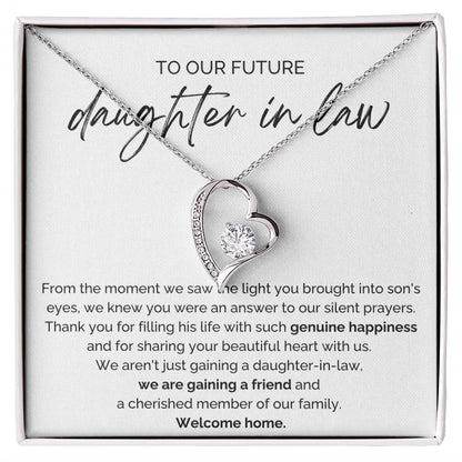 To My Future Daughter-in-law 14K White Gold Forever Love Necklace From Parent-in-law Welcome Home Message Card Jewelry
