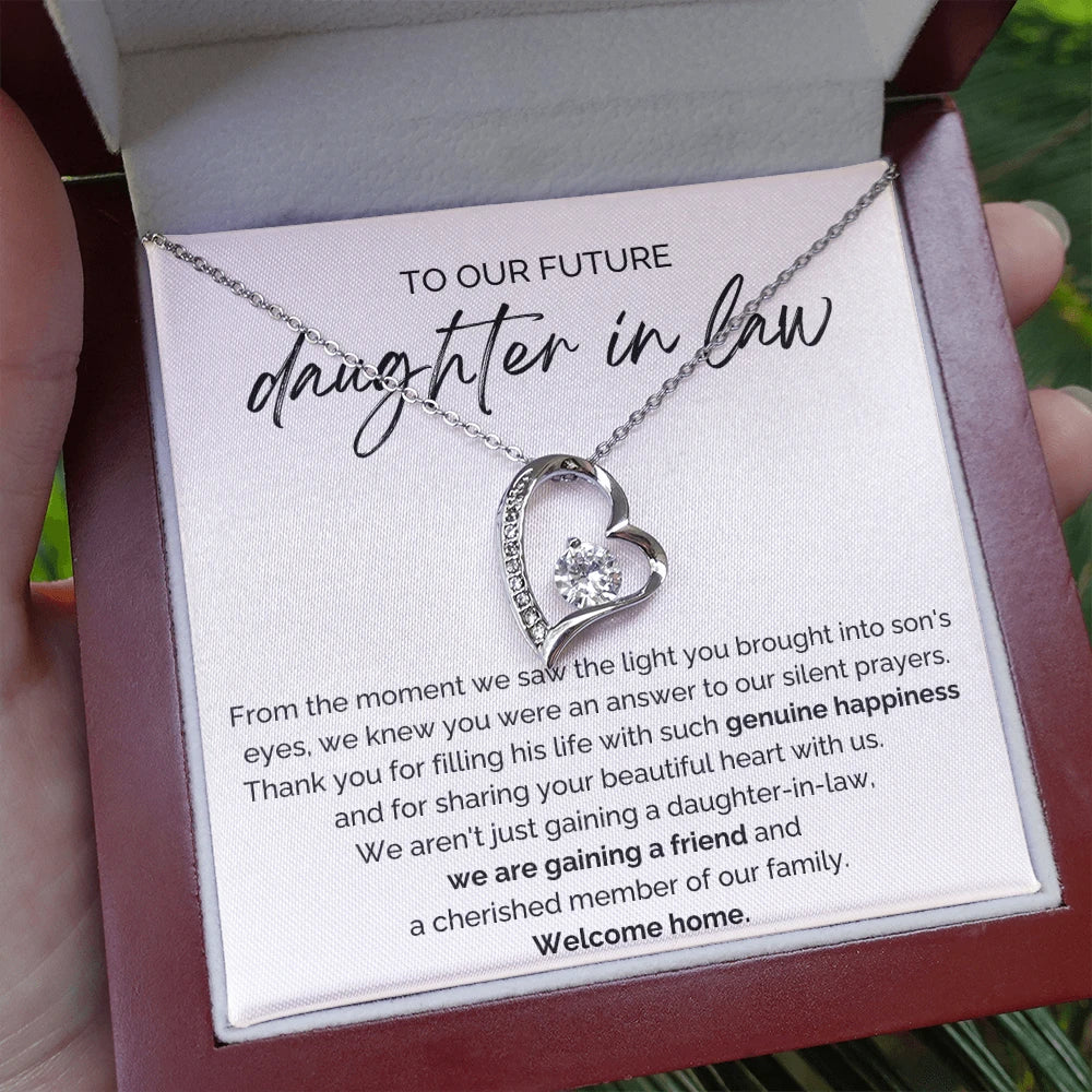 To My Future Daughter-in-law 14K White Gold Forever Love Necklace From Parent-in-law Welcome Home Message Card Jewelry Luxury Box