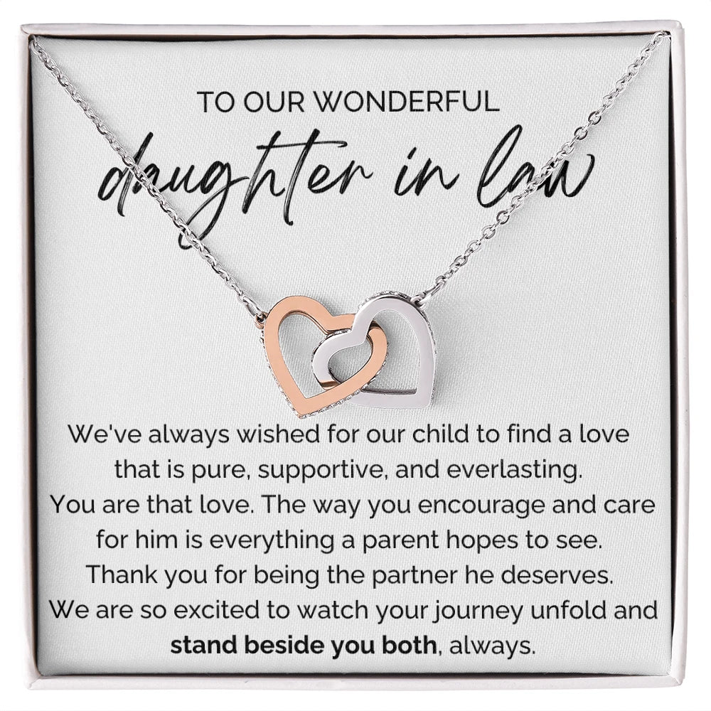 To My Future Daughter-in-law 14K White Gold Interlocking Hearts Necklace From Parent-in-law Stand Beside You Both Message Card Jewelry