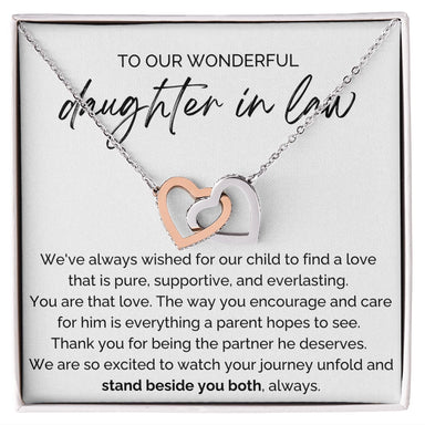 To My Future Daughter-in-law 14K White Gold Interlocking Hearts Necklace From Parent-in-law Stand Beside You Both Message Card Jewelry