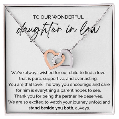 To My Future Daughter-in-law 14K White Gold Interlocking Hearts Necklace From Parent-in-law Stand Beside You Both Message Card Jewelry