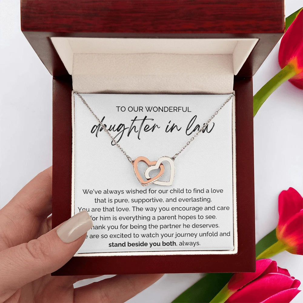 To My Future Daughter-in-law 14K White Gold Interlocking Hearts Necklace From Parent-in-law Stand Beside You Both Message Card Jewelry Luxury Box