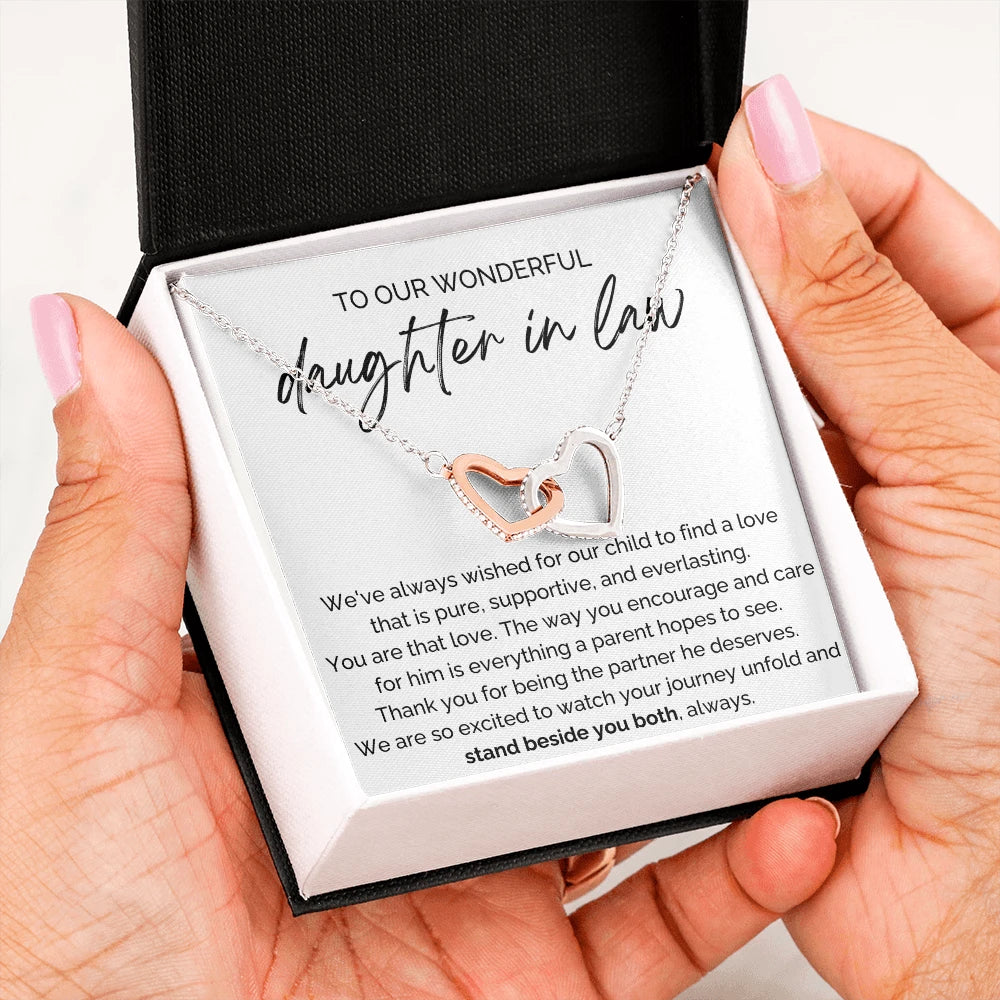 To My Future Daughter-in-law 14K White Gold Interlocking Hearts Necklace From Parent-in-law Stand Beside You Both Message Card Jewelry Standard Box