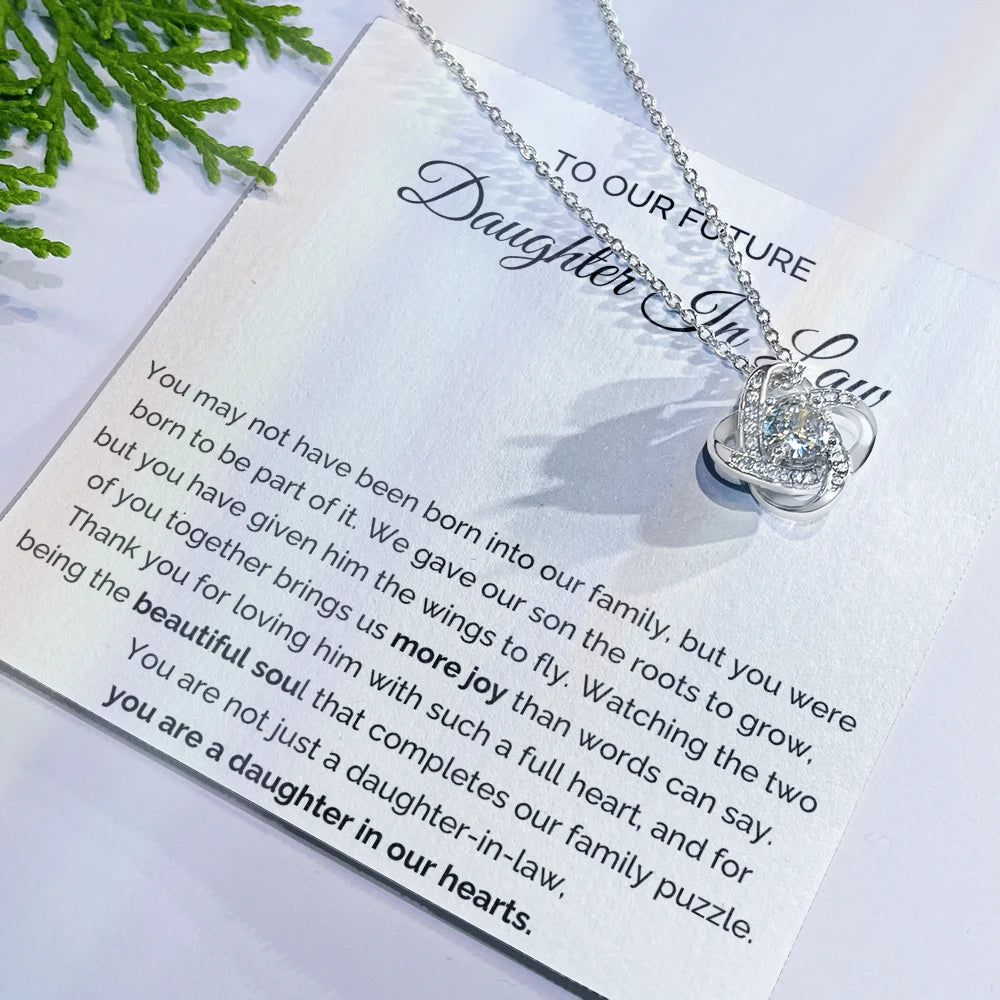 To My Future Daughter-in-law 14K White Gold Love Knot Necklace From Parent-in-law More Joy Message Card
