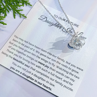 To My Future Daughter-in-law 14K White Gold Love Knot Necklace From Parent-in-law More Joy Message Card