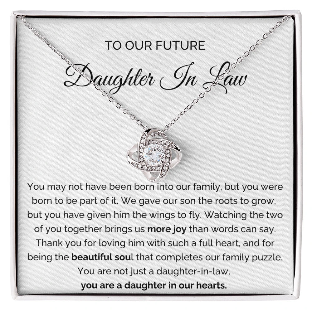 To My Future Daughter-in-law 14K White Gold Love Knot Necklace From Parent-in-law More Joy Message Card Jewelry