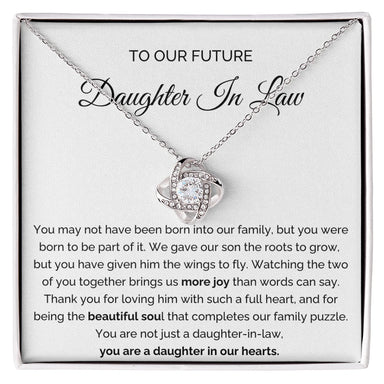 To My Future Daughter-in-law 14K White Gold Love Knot Necklace From Parent-in-law More Joy Message Card Jewelry