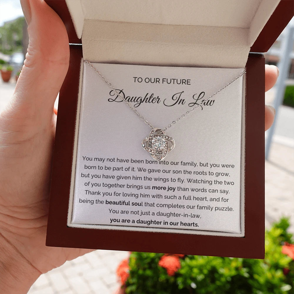 To My Future Daughter-in-law 14K White Gold Love Knot Necklace From Parent-in-law More Joy Message Card Jewelry Luxury Box