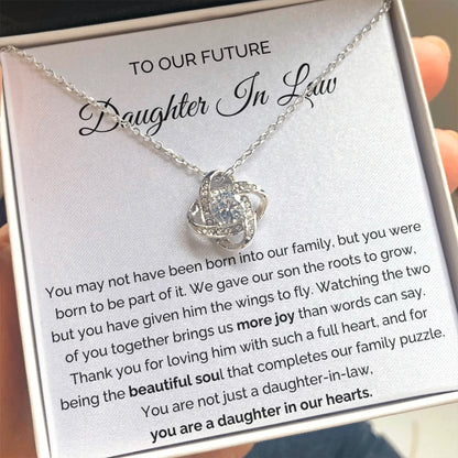 To My Future Daughter-in-law 14K White Gold Love Knot Necklace From Parent-in-law More Joy Message Card Jewelry Standard Box