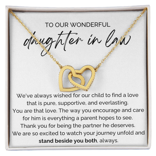 To My Future Daughter-in-law 18K Yellow Gold Interlocking Hearts Necklace From Parent-in-law Stand Beside You Both Message Card Jewelry