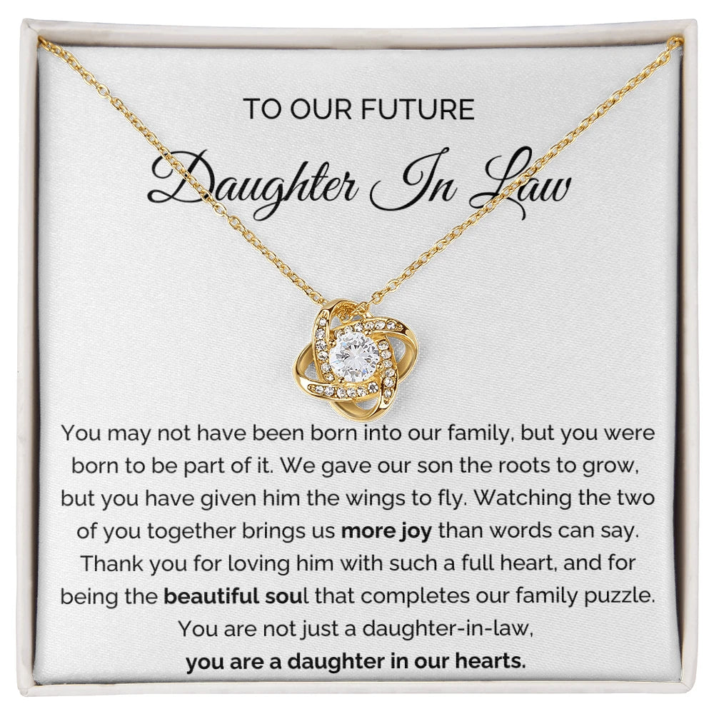 To My Future Daughter-in-law 18K Yellow Gold Love Knot Necklace From Parent-in-law More Joy Message Card Jewelry
