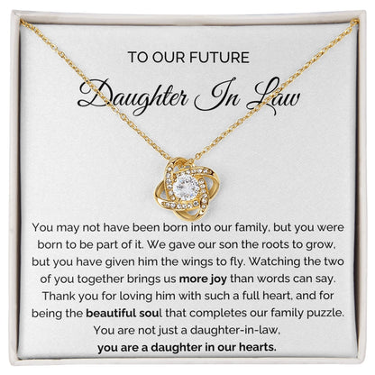 To My Future Daughter-in-law 18K Yellow Gold Love Knot Necklace From Parent-in-law More Joy Message Card Jewelry
