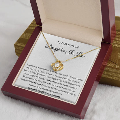 To My Future Daughter-in-law 18K Yellow Gold Love Knot Necklace From Parent-in-law More Joy Message Card Jewelry Luxury Box