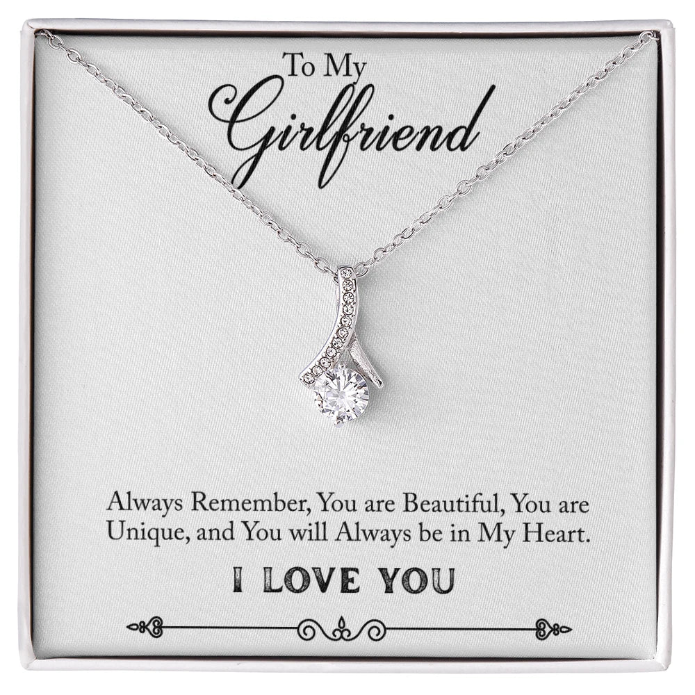 To My Girlfriend Allure Beauty Necklace From Boyfriend 14K White Gold Message Card