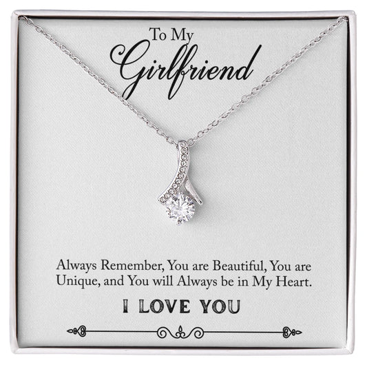 To My Girlfriend Allure Beauty Necklace From Boyfriend 14K White Gold Message Card