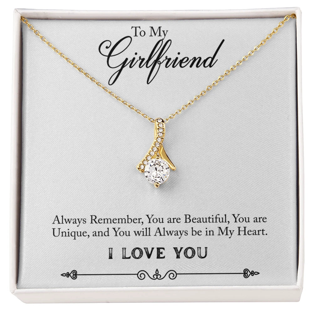 To My Girlfriend Allure Beauty Necklace From Boyfriend 18K Yellow Gold Message Card