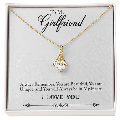 To My Girlfriend Allure Beauty Necklace From Boyfriend 18K Yellow Gold Message Card