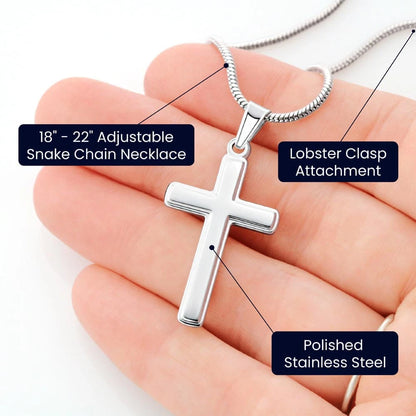 To My Girlfriend's Dad Polished Stainless Steel Artisan Cross Necklace with Snake Chain From Boyfriend Cherish Her Product Specifications