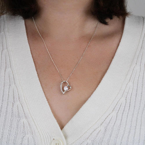 To My Girlfriend's Mom 14K White Gold Forever Love Necklace From Boyfriend Cherish the Gift Display on Neck